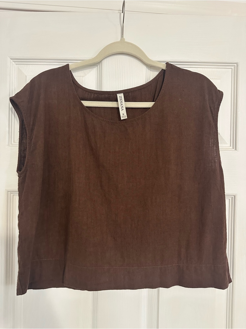 Zenana Outfitters Brown Sleeveless Linen-Blend Boxy Tank